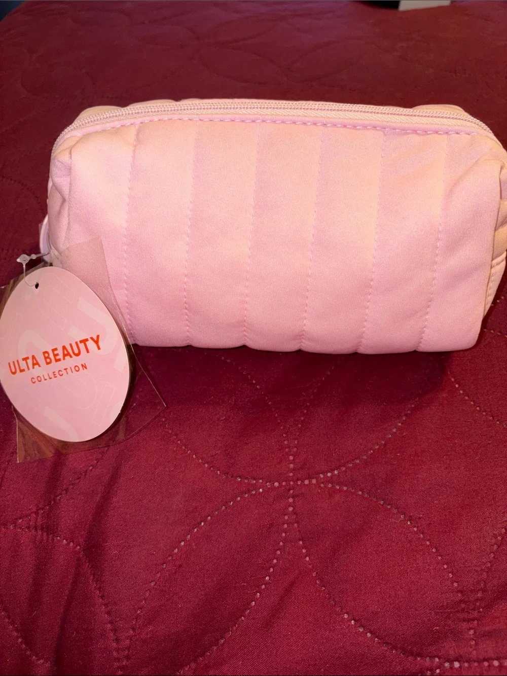 Ulta Beauty Light Pink Quilted Makeup Pouch With Makeup